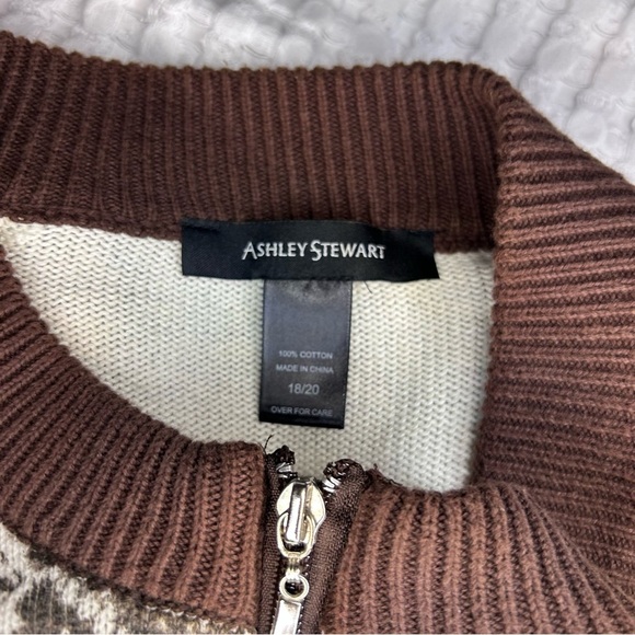 Ashley Stewart Snakeskin Print Bomber Sweater Jacket Brown Zip Front Size 18/20 - Picture 7 of 9